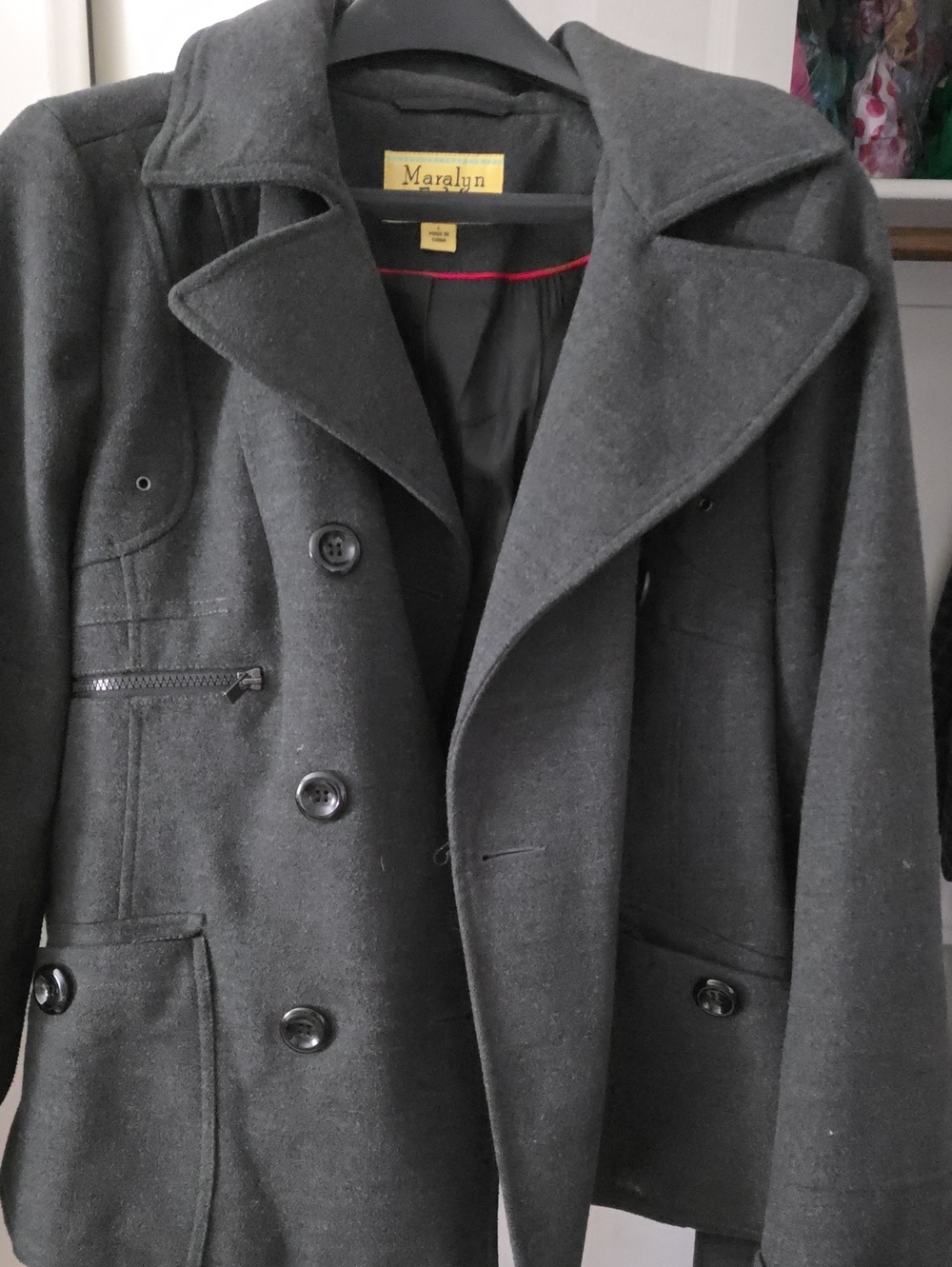 Maralyn & Me charcoal black double-breasted pea coat